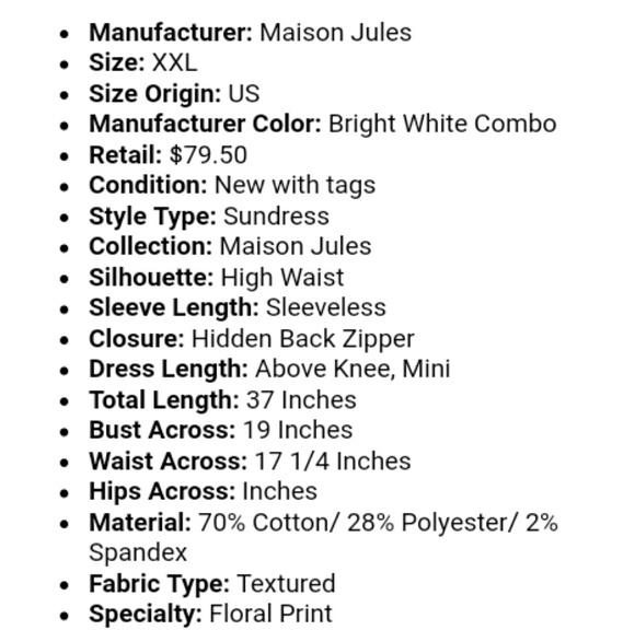 NWT Maison Jules Printed Floral Dress XXL - Picture 2 of 7